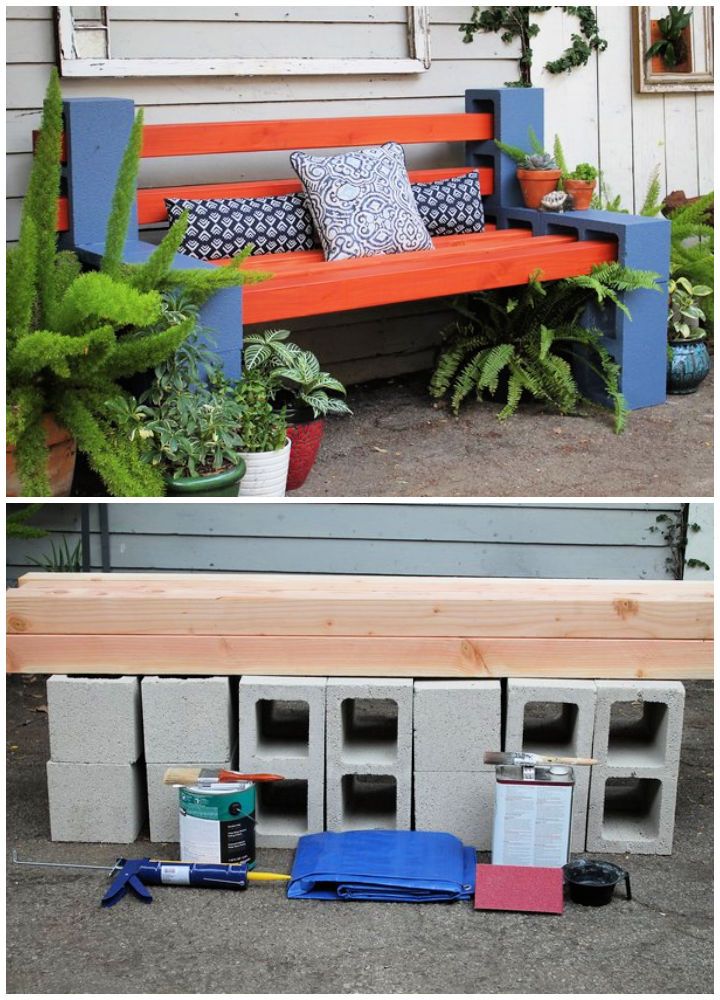 Cinder Blocks and Wood Garden Bench
