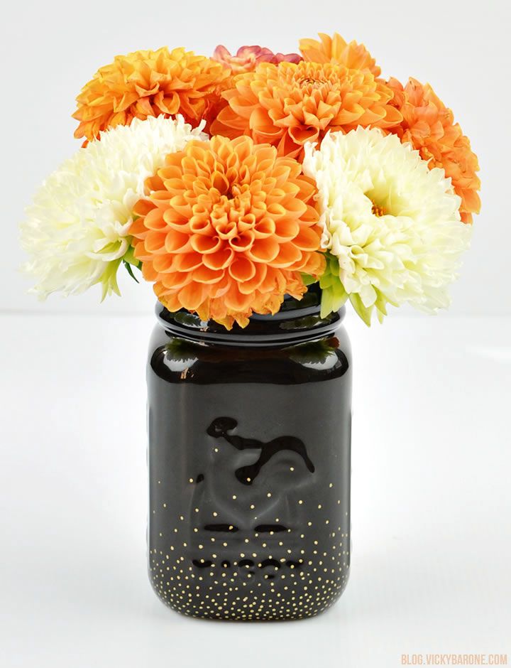 Black and Gold Mason Jar Vase