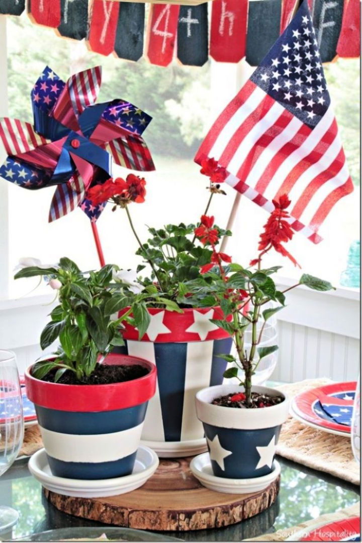 DIY Patriotic Clay Pots for Centerpiece