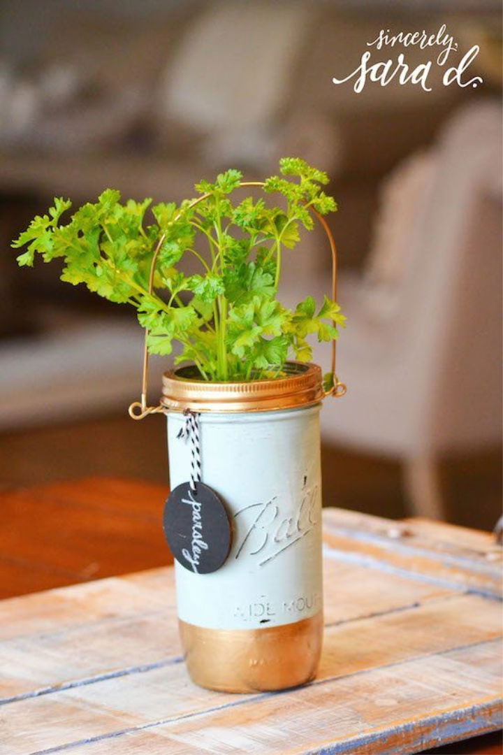 Gold Dipped Mason Jar Herb Garden