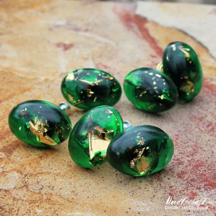 Gold Leaf and Emerald Resin Cabinet Knobs