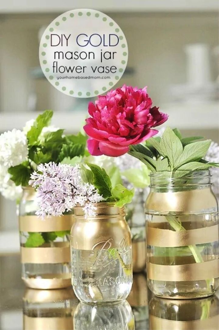 Gold Mason Jar Flower Vases 1
