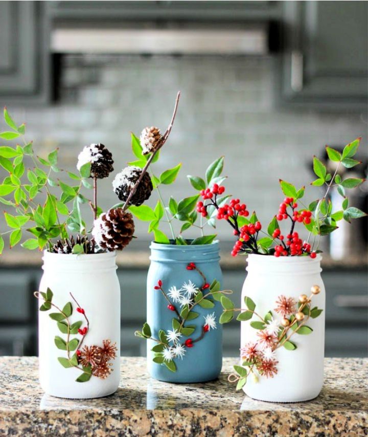 Mason Jar Winter Vases