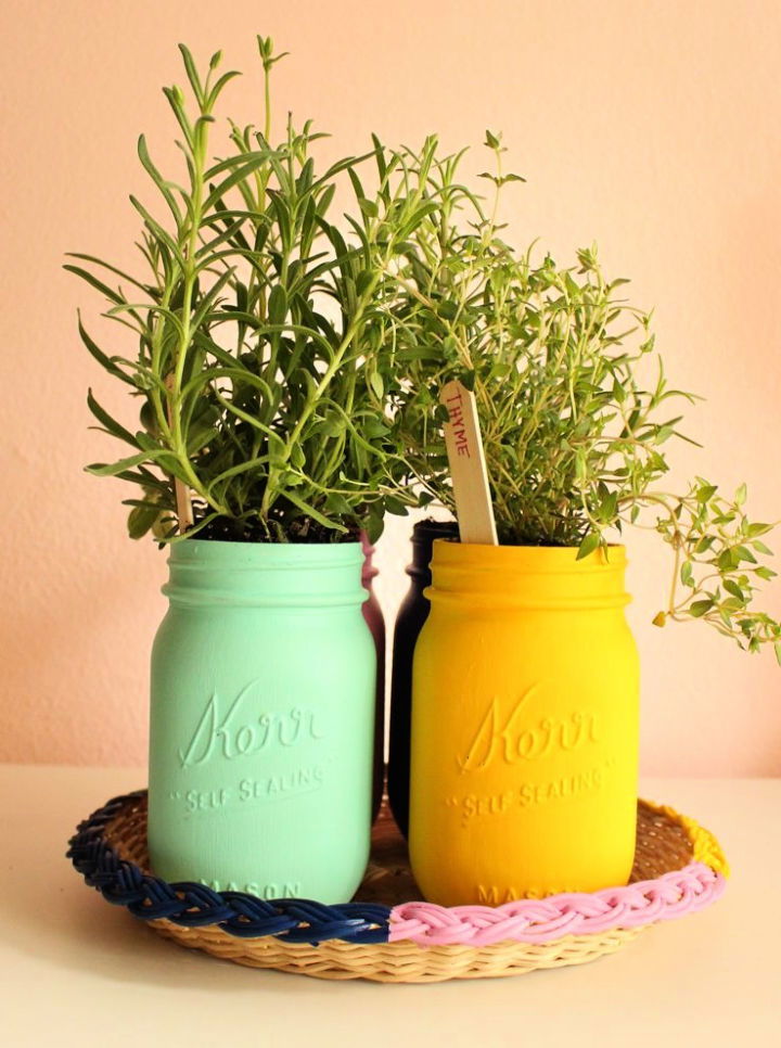 Painted Mason Jar Herb Garden