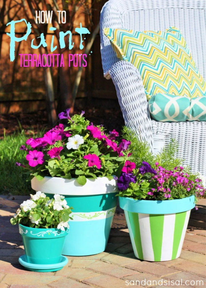 Painting Flowers Clay Pots for Deck