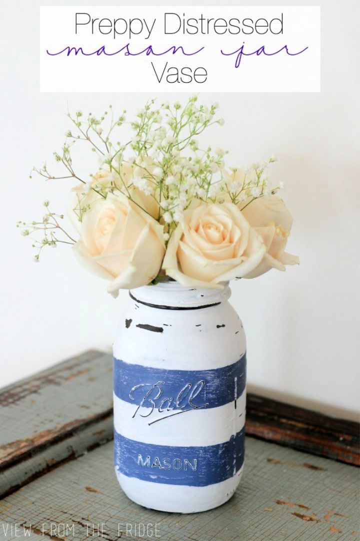 Preppy Distressed Mason Jar Vase