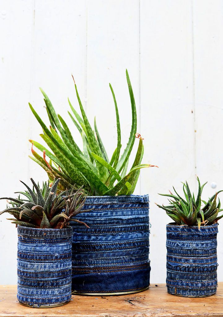 Denim and Tin Can Planters