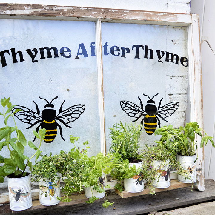 Window and Tin Cans Herb Planter