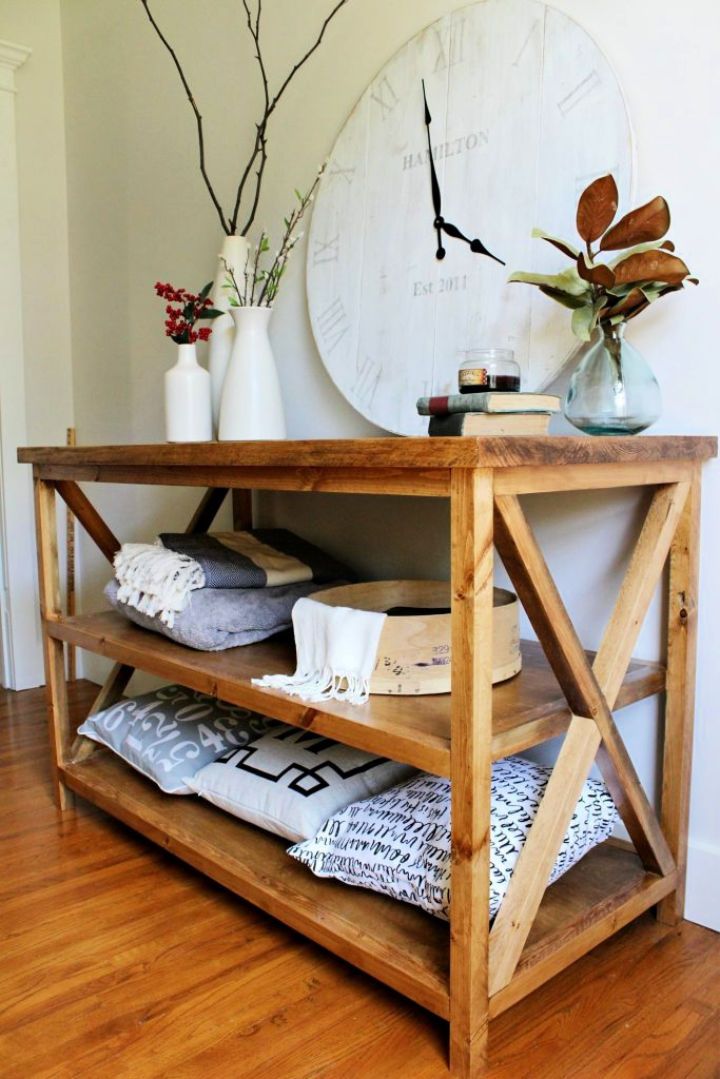 X Base Console Table with Middle Shelf