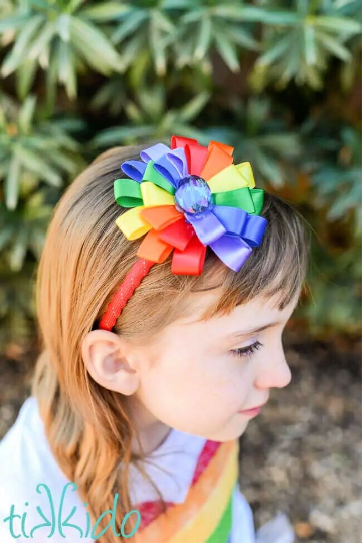 Headband with a Rainbow Ribbon Flower