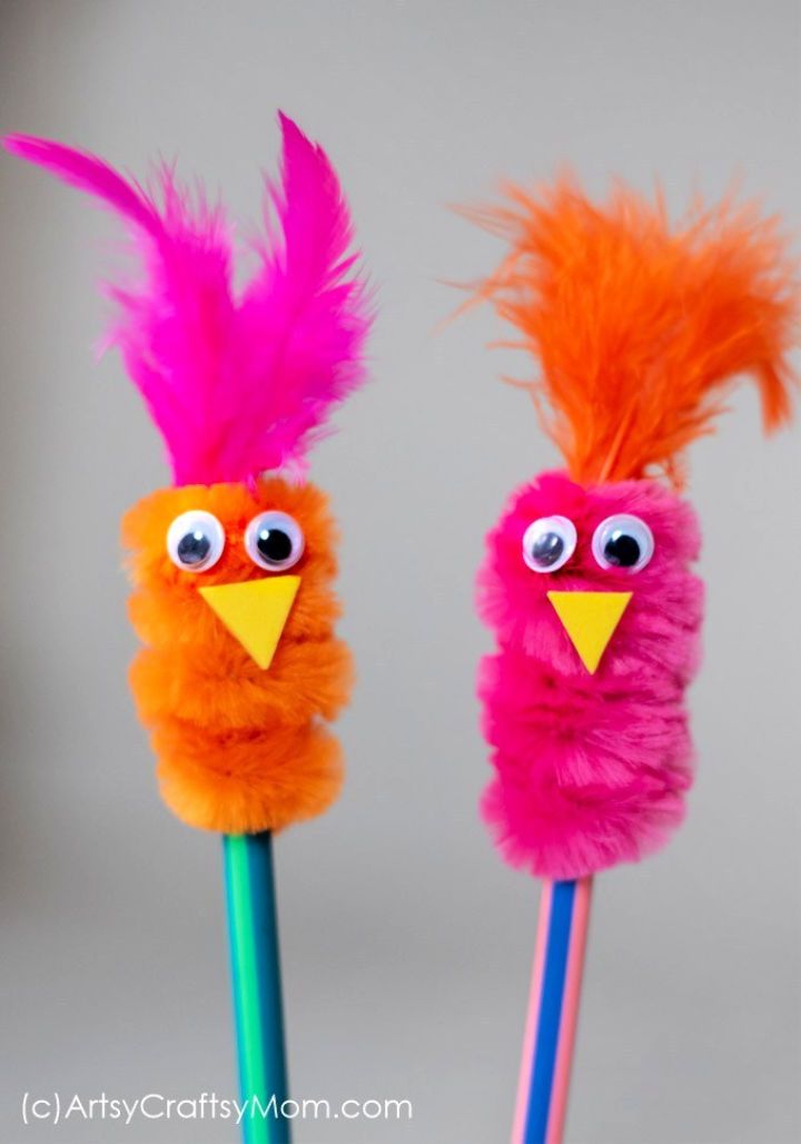 Pipe Cleaner Pencil Topper Bird Craft