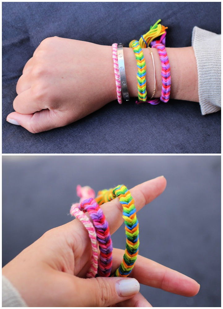 DIY Rainbow Fishtail Braid Macrame Friendship Bracelet - Likely By Sea