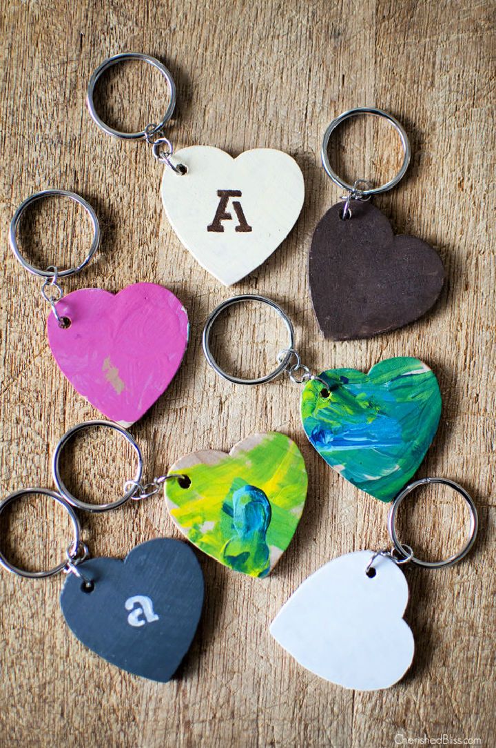 DIY Wooden Heart Keychains