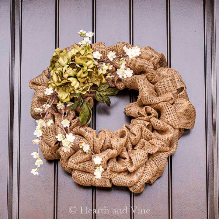 Adorned Burlap Wreath with Flowers