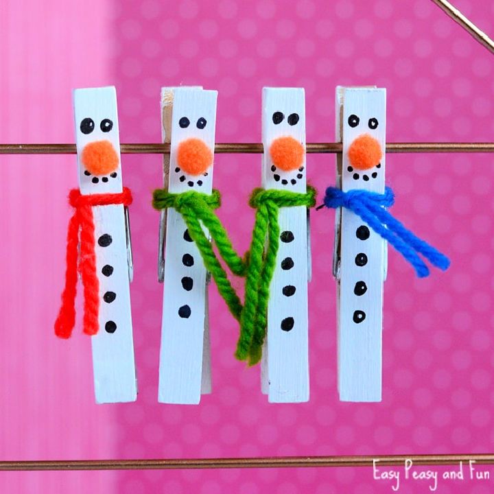 Beautiful Clothespin Snowman Craft