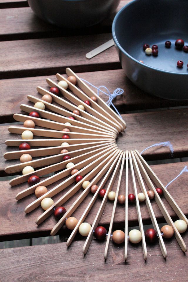 Popsicle Stick and Wooden Bead Trivet