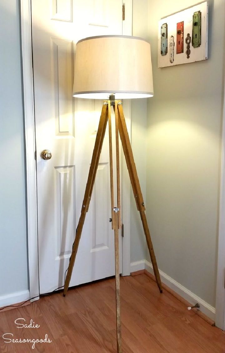 Industrial Floor Lamp From a Surveyors Tripod