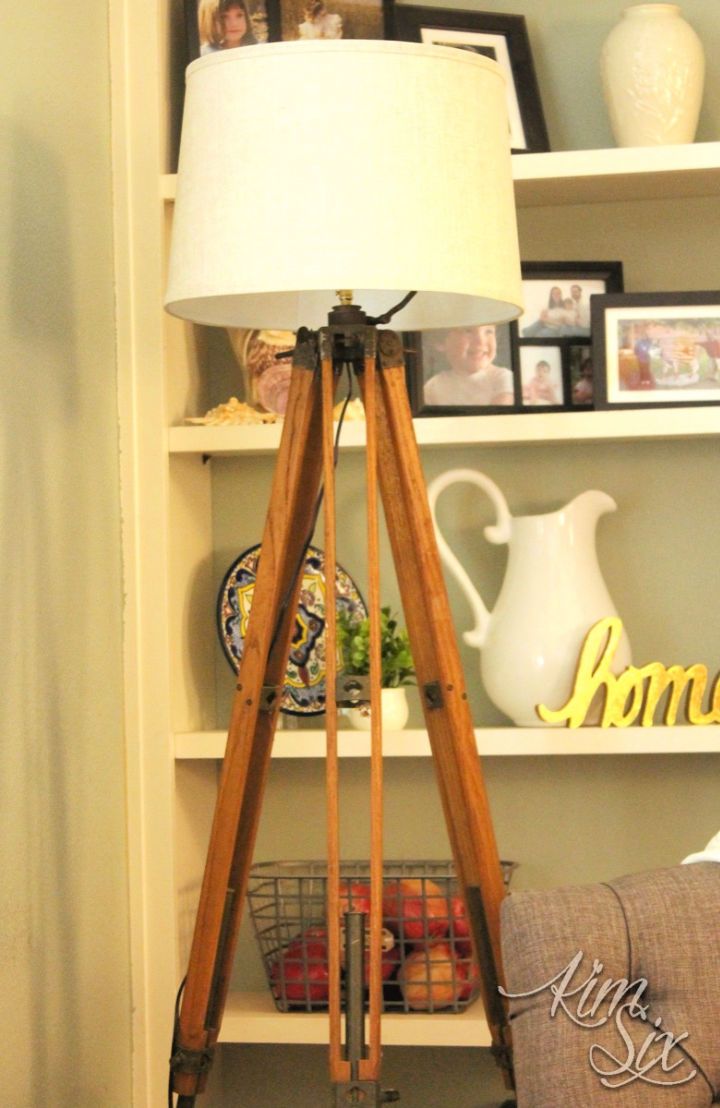 Vintage Surveyor Wood Tripod Floor Lamp