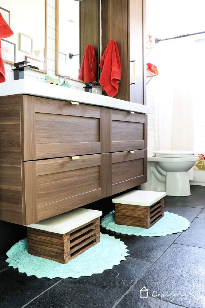 Wooden Step Stool With White Concrete Top