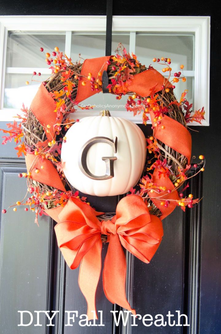 Fall Wreath with Monogram Pumpkin