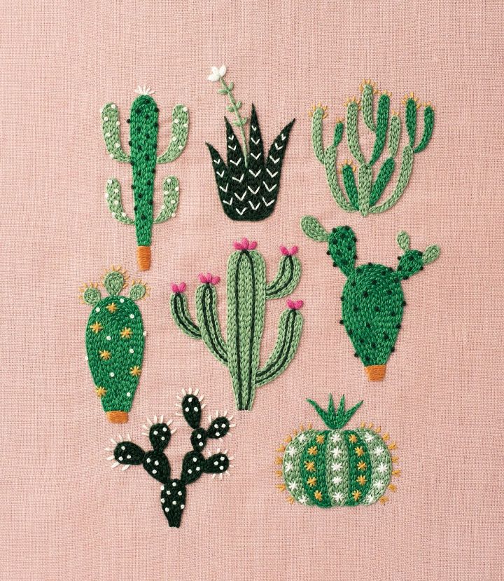 Floral and Cactus Embroidery Pattern
