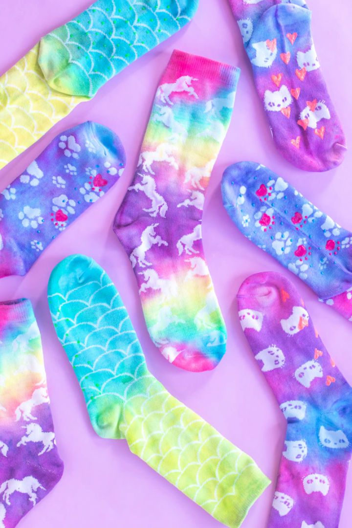 Neon Tie Dye Grip Socks