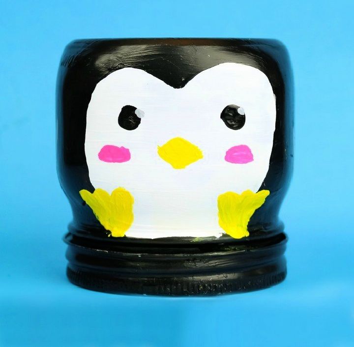 Painted Penguin Mason Jar