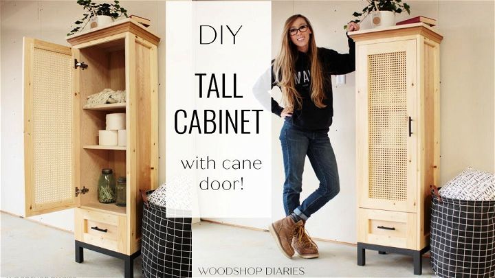 Stand Alone Tall Pantry Cabinet With Cane Door