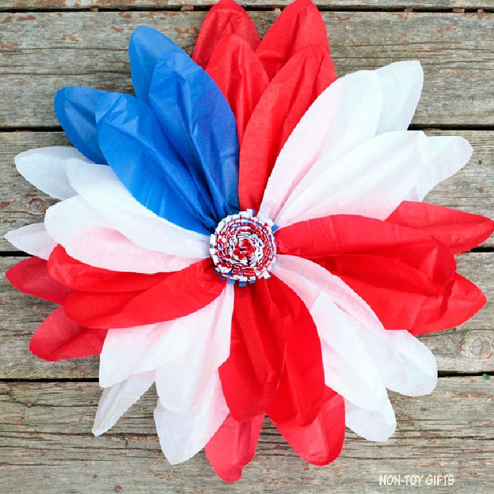 Tissue Paper Patriotic Flower Wreath