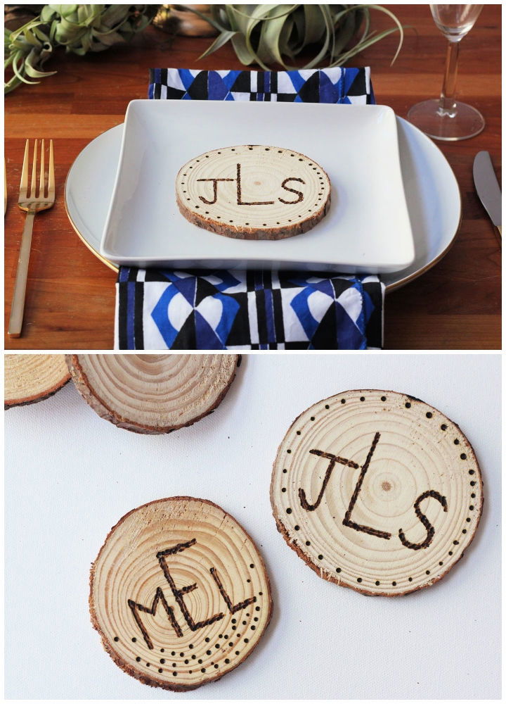 Wood Burned Monogram Placecards