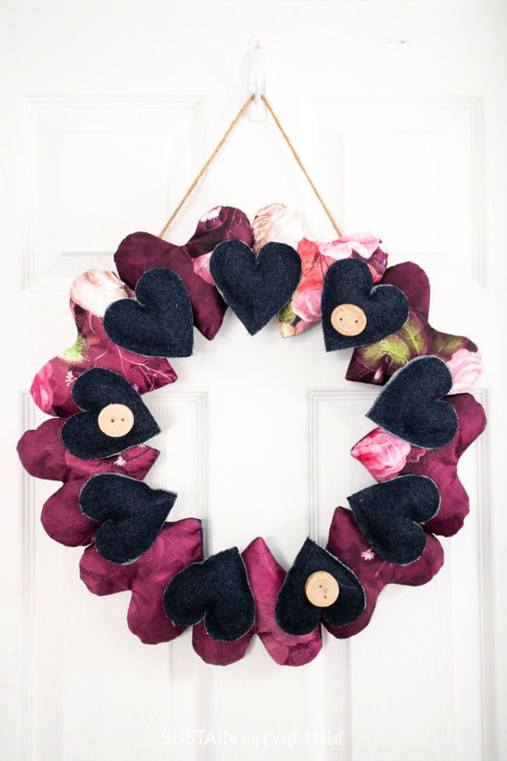 Wreath with Scrap Fabric Hearts