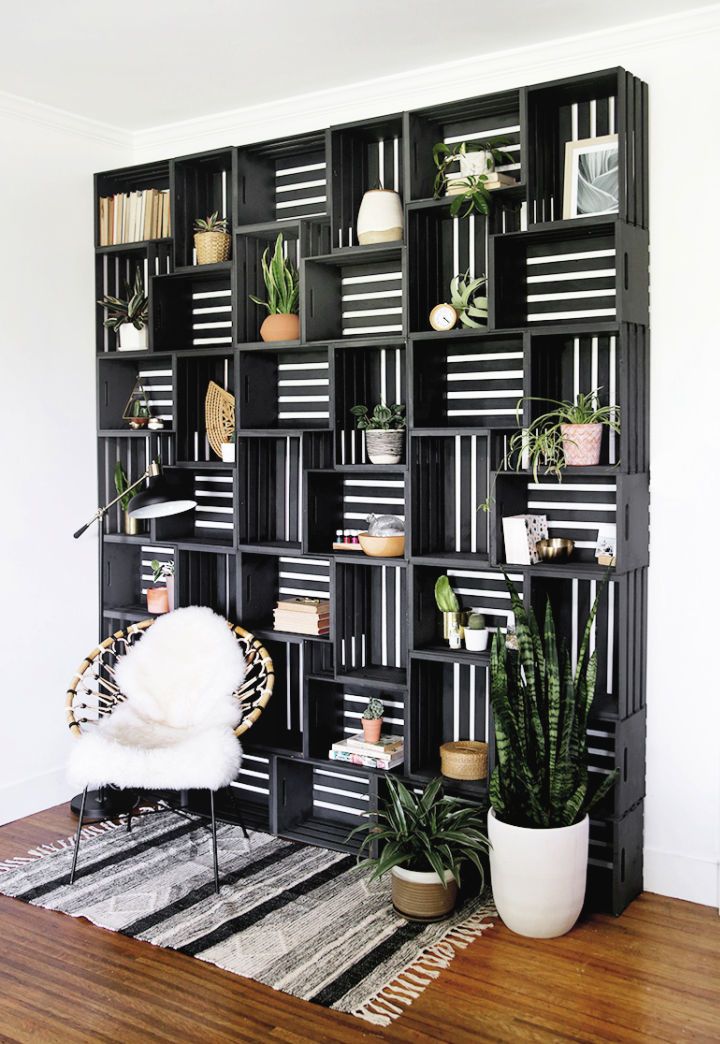 Crate Shelf Statement Wall Ideas for Living Room