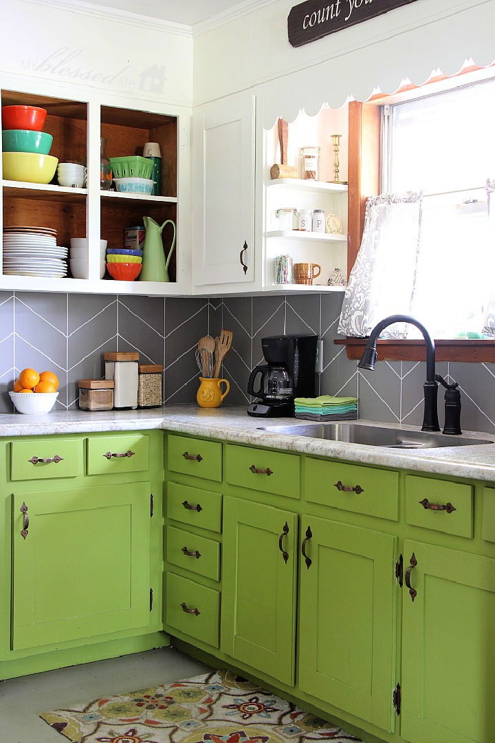 DIY Herringbone Tile Backsplash