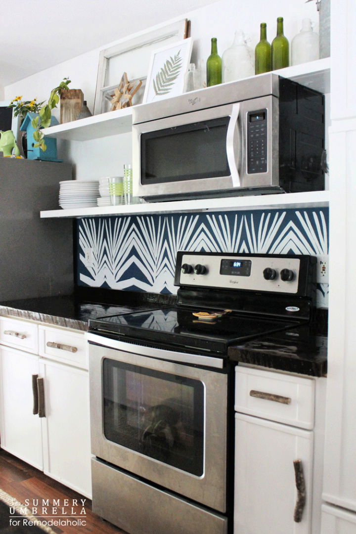 Renter Friendly DIY Stenciled Tile Backsplash