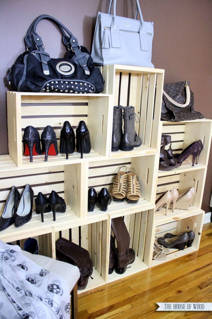 DIY Wooden Crate Shoe Storage Display