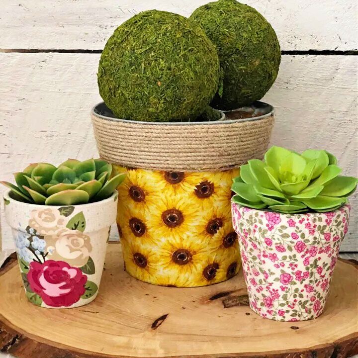 Fabric Covered Flower Pots From Dollar Tree