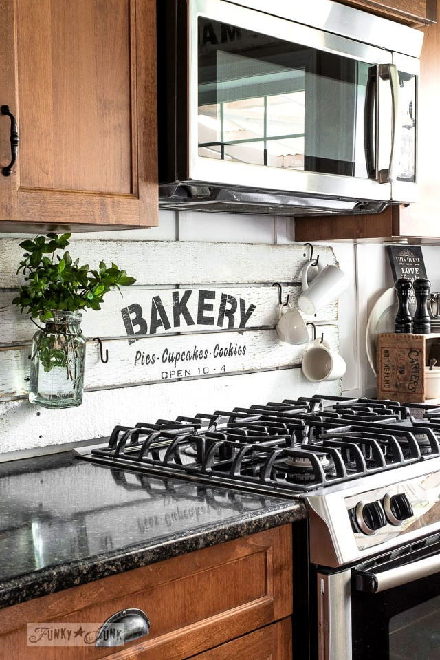 Farmhouse Bakery Sign Stove Backsplash