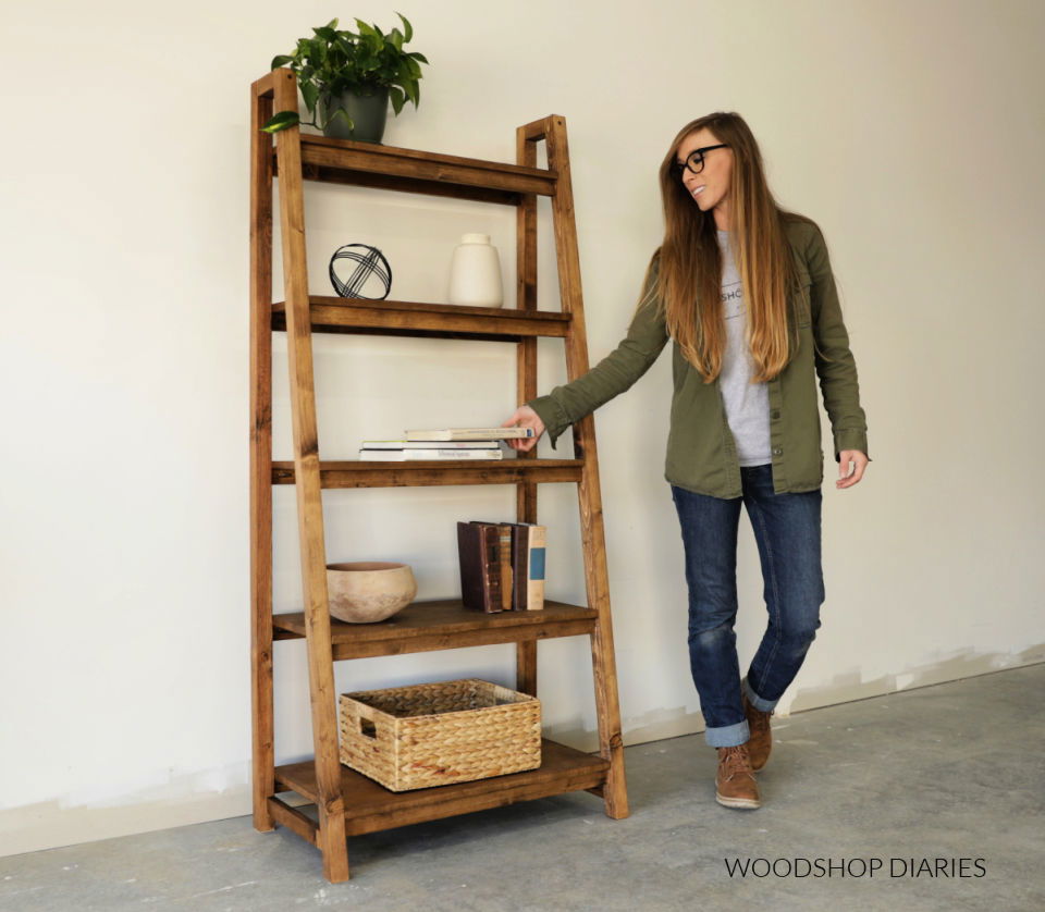 Freestanding Ladder Bookshelf With Blueprints