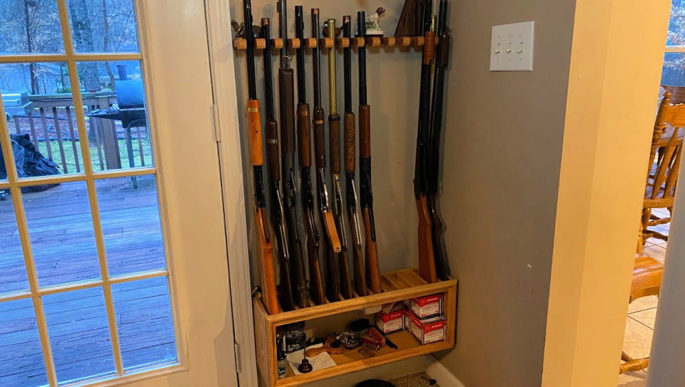 Oak Wooden Vertical Gun Rack 12 Place Long Gun Display – Gun Racks For Less