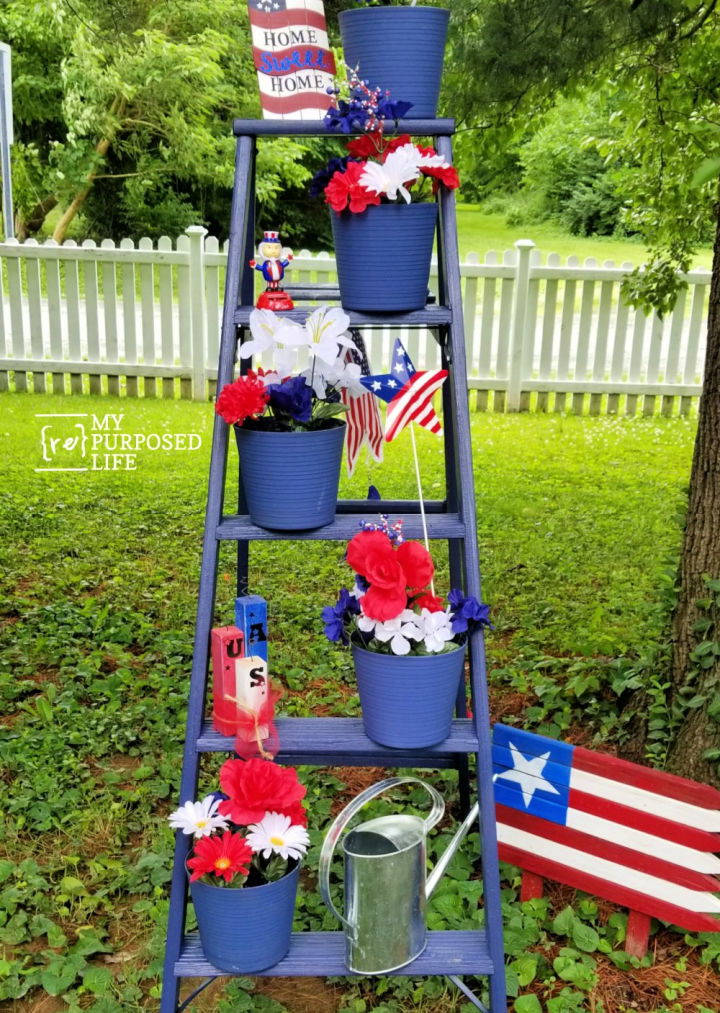 Old Wooden Ladder Plant Stand