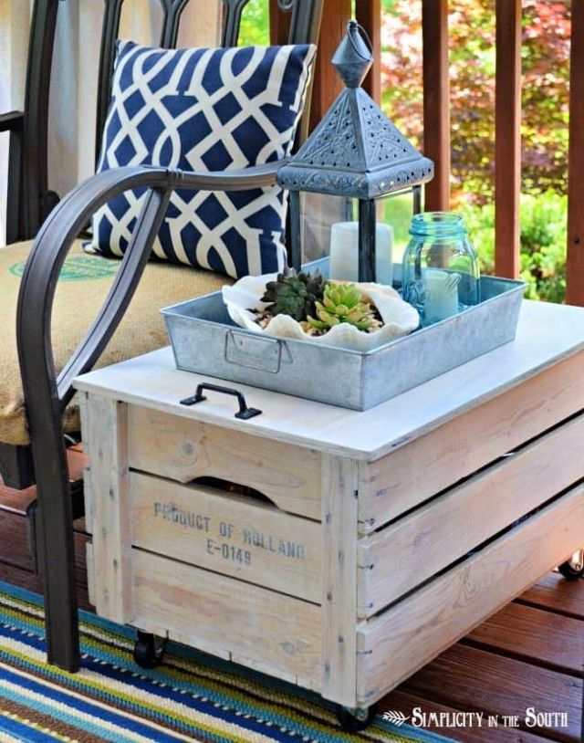 Recycled Wooden Crate Rolling Storage Table