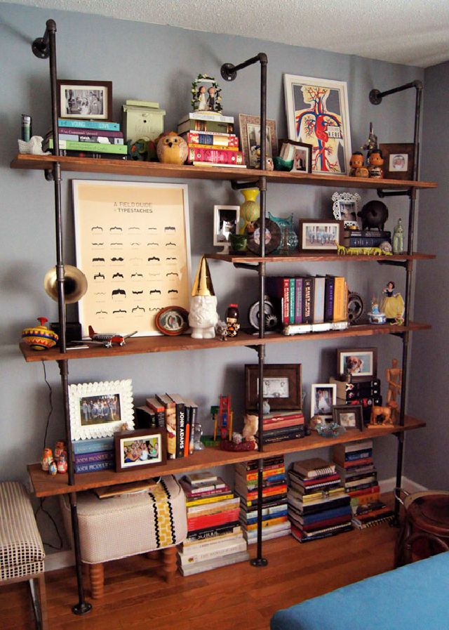 Wall Mounted Bookshelves With Pipes