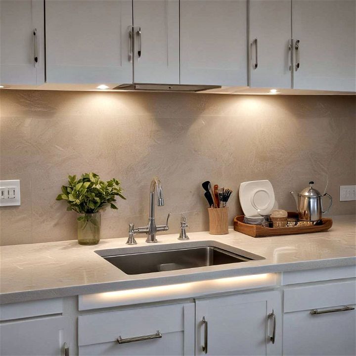 Install under cabinet lighting to brighten countertops