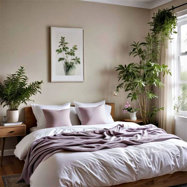 a serene bedroom with houseplants