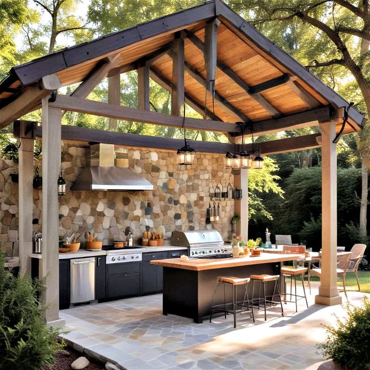 airy sunlit pavilion outdoor kitchen