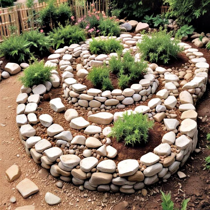 artistic and attractive rock spiral herb garden