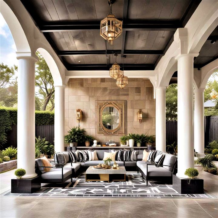 attached covered patio with art deco glamour