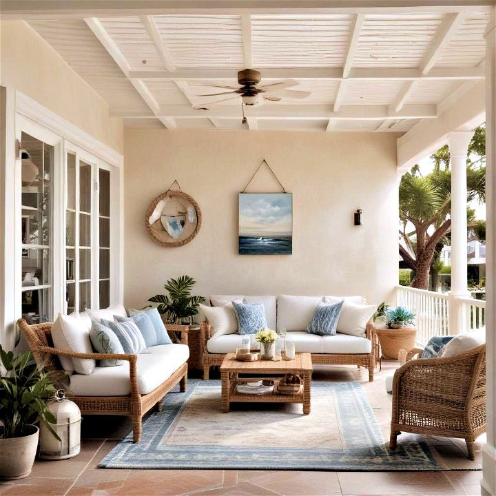 attached covered patio with coastal beachfront look