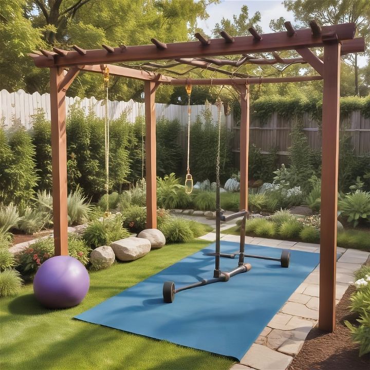 backyard fitness zone with pull up bars