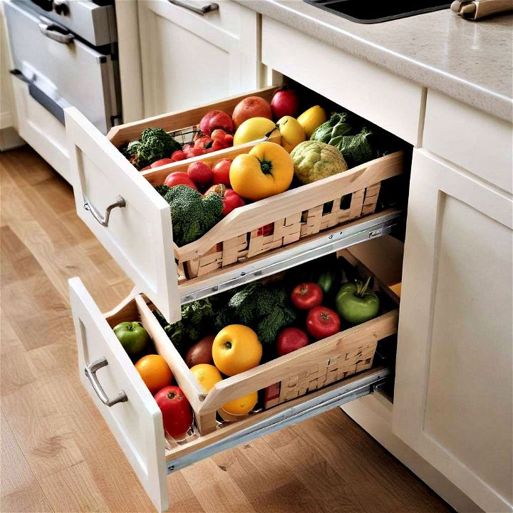 basket pull outs for storing fruits and vegetables or pantry items